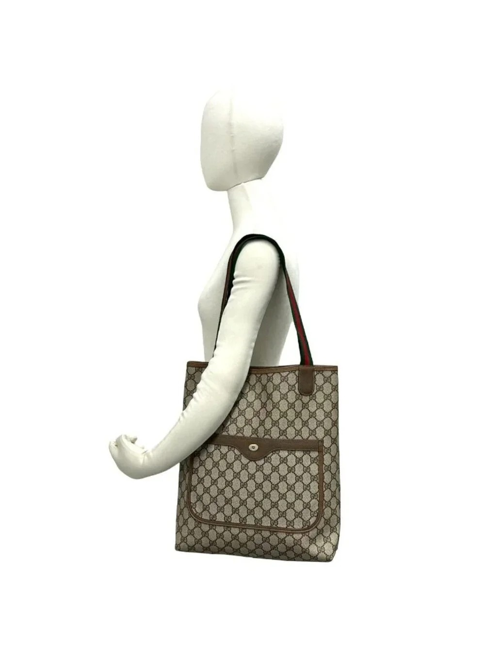Gucci Vintage Sherry Line GG Logo Leather Tote Brown